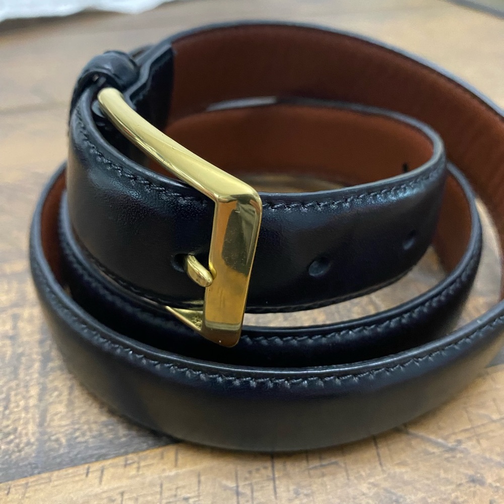 Jos. A. Bank Men's Black Leather Dress Belt Gold Brass Buckle Size 38